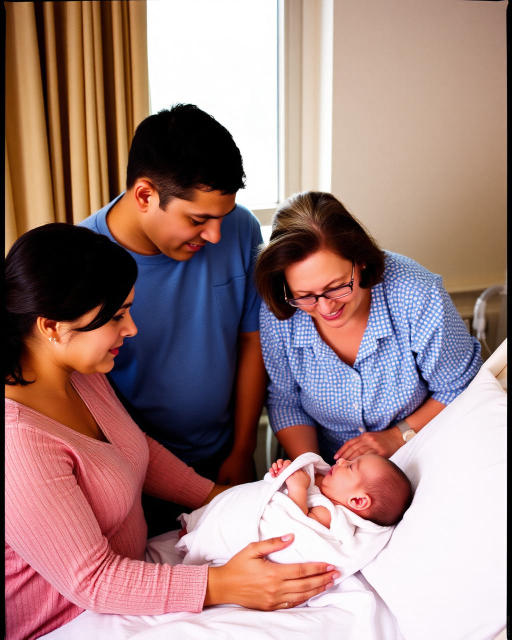 Family meeting a newborn at the hospital